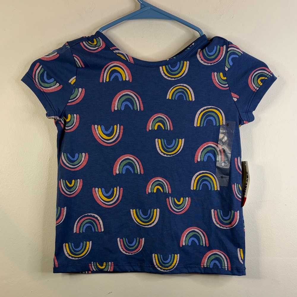 🏷️ Epic Threads Girls Navy Rainbow Print Short Sleeve Tee Size 6 #45